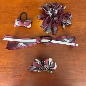 Bundle of Maroon and Grey Plaid Hair Accessories
